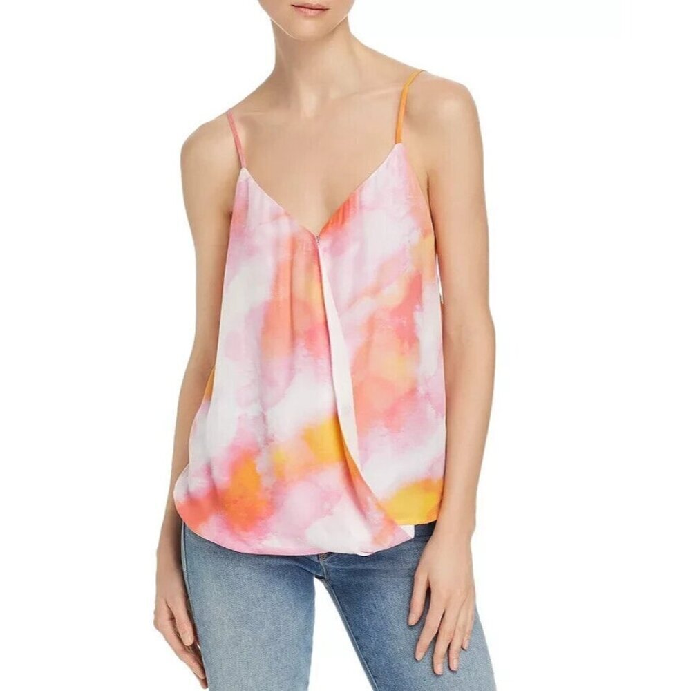 Parker‎ Blouse Sunset Tie Dye Pink & White V-Neck Top NWT Size L Silk Blend